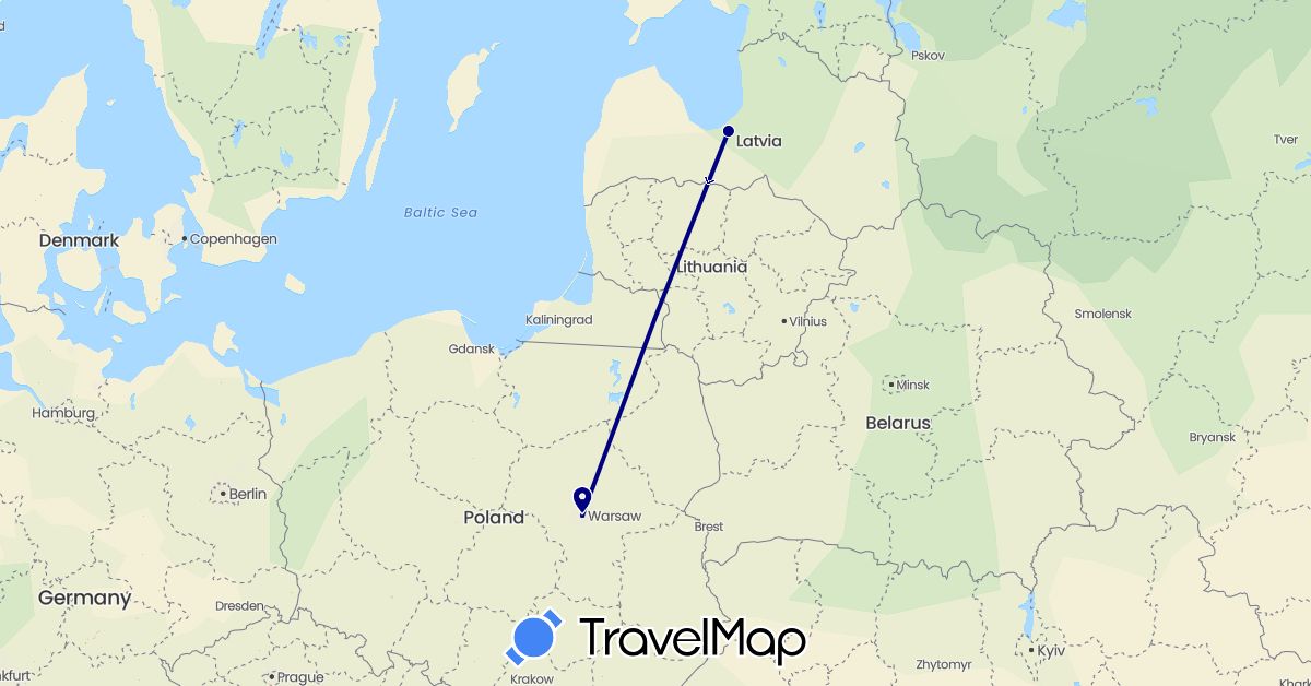 TravelMap itinerary: driving in Latvia, Poland (Europe)